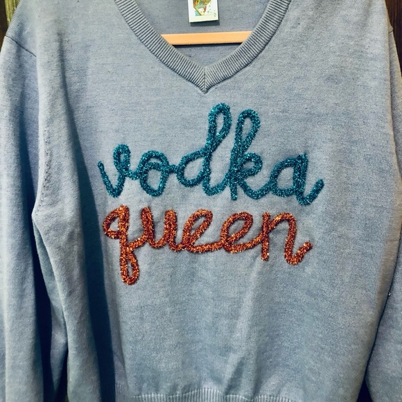 QUEEN OF SPARKLES 💖 Vodka Queen Blue and Orange Sweater - Picture 3 of 7